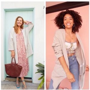 Anthropologie Donni. Neutral Striped Open Front Oversized Cardigan Bohemian Boho